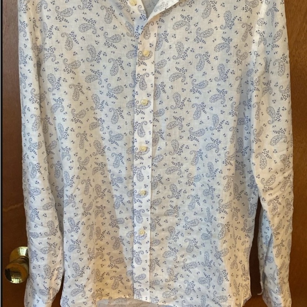 Jos. A. Bank White and Blue Paisley Button Down Shirt